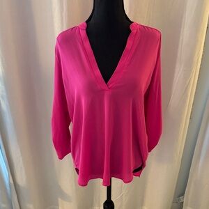 Lush Vibrant Pink V-Neck Blouse